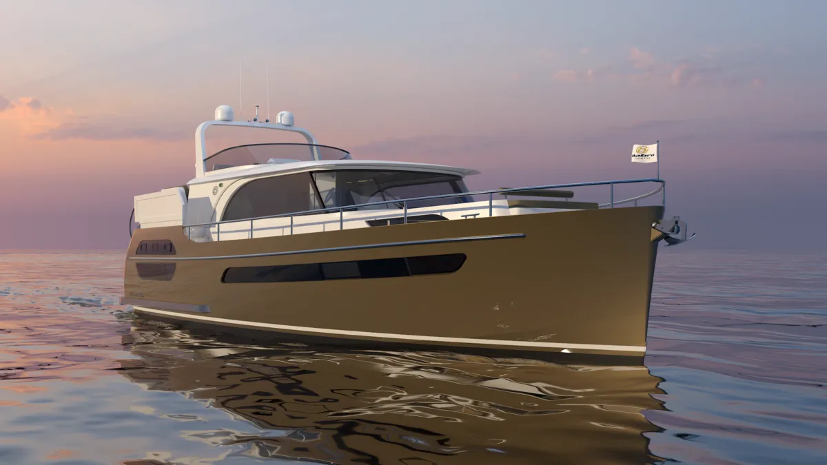 Babro Yachting Tridente 47 AC: Jacht op kalme zee bij zonsondergang