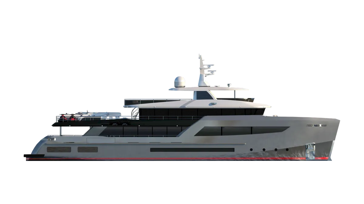 Bering Yachts B145: Jacht zijaanzicht op transparante achter