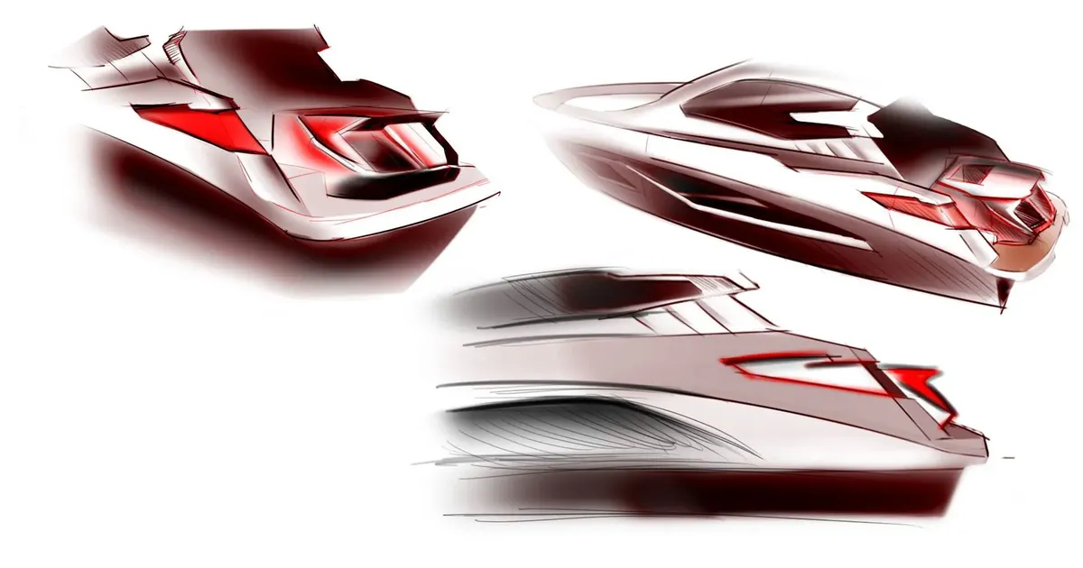 Cobrey Yachts 42/45 HT: Ontwerpschetsen van jacht romp