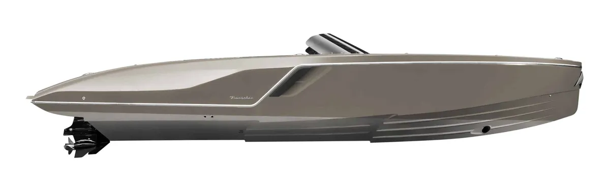 Frauscher 1017 GT: Speedboot zijaanzicht op witte achtergro