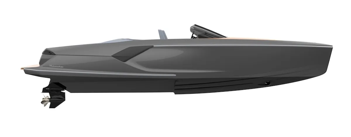 Frauscher 797 Spectre: Zijaanzicht grijze speedboot studio