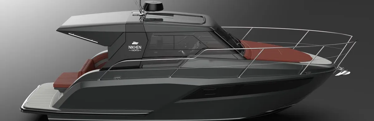 Nikhen Yachts NH 770 Grand: Boot zijaanzicht op grijze achtergrond
