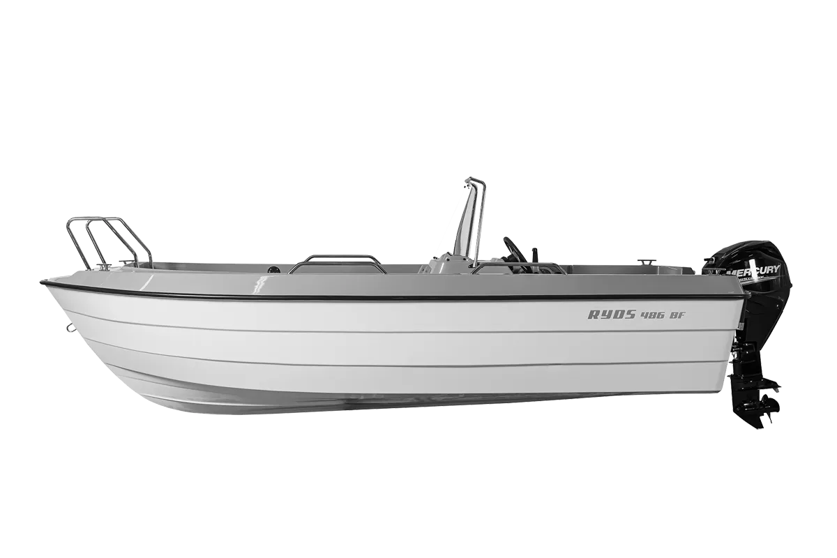 Ryds 486 BF: Boot met buitenboordmotor zijaanzicht