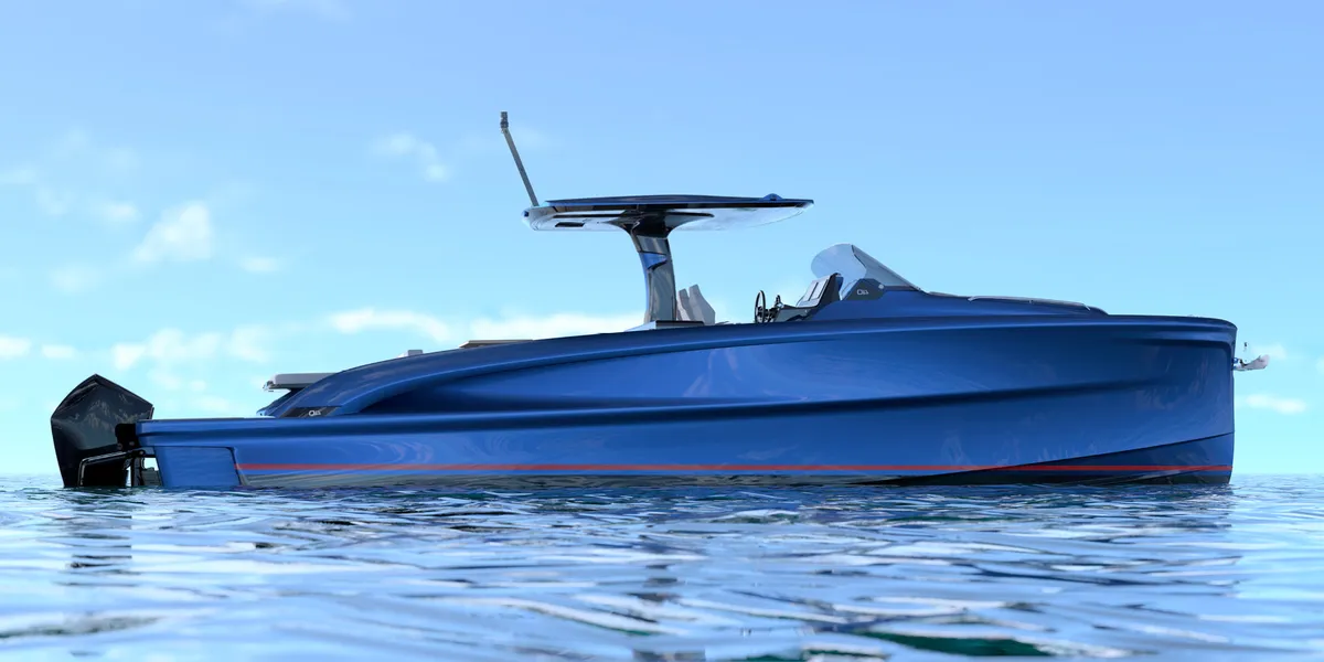 Solaris Power 40F Open Outboard: Blauwe boot op zee