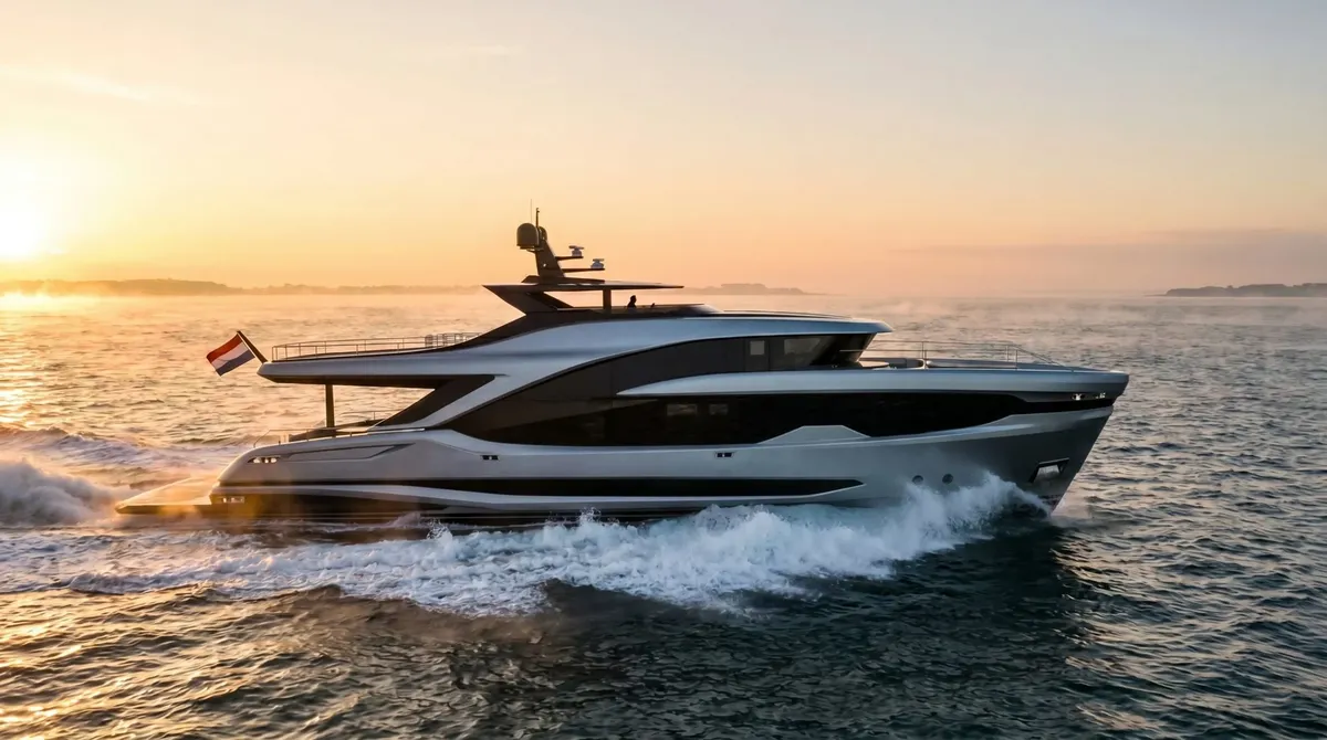 Steeler Yachts ACE 95: Jacht varend bij zonsondergang