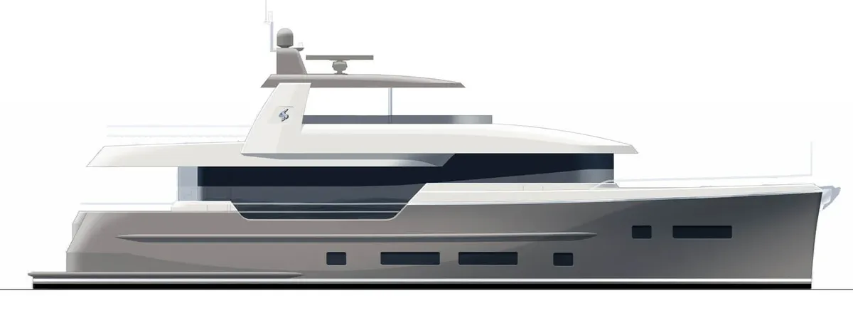 Sturiër Yachts Dutchman Explorer E8: Zijaanzicht jacht technische tekening