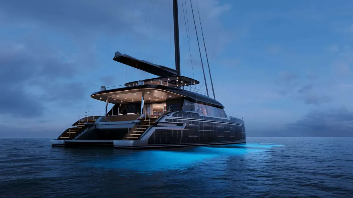 Sunreef Yachts 100: Catamaran met verlichting op zee