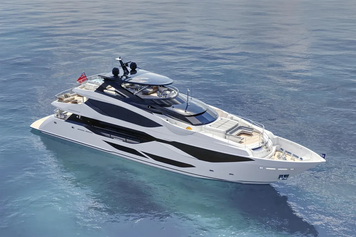 Sunseeker 134 Superyacht: Luxe jacht varend op zee