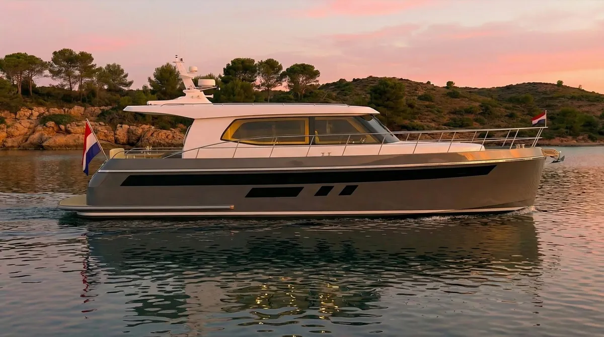 Vri-Jon Yachts Contessa 50 OCS Center Sleeper: Jacht varend bij zonsondergang